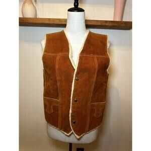 Vintage 1960s 1970s Genuine Leather And Sheepskin Lined Vest Size Medium Mexico